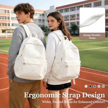 Simple School Backpack For Women Men Aesthetic Medium Backpack Lightweight Casual Daypack College Backpacks Cute Bookbag for Teens Girls Boys Basic Bagpack（Beige） - color: Beige
