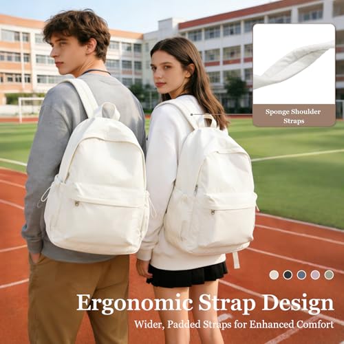 Simple School Backpack For Women Men Aesthetic Medium Backpack Lightweight Casual Daypack College Backpacks Cute Bookbag for Teens Girls Boys Basic Bagpack（Beige） - color: Beige