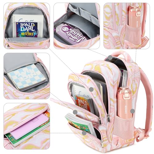abshoo Marble Lightweight Kids Backpack For School Girls Elementary Kindergarten Bookbag School Bags (Marble PINK-B) - color: Marble Pink-b