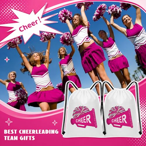 Kacctyen 24 Pcs Cheer Drawstring Backpack Cheer Team Gift Cheerleader Drawstring Gym String Bag Sports Party Favor Bulk(Pink) - color: Pink
