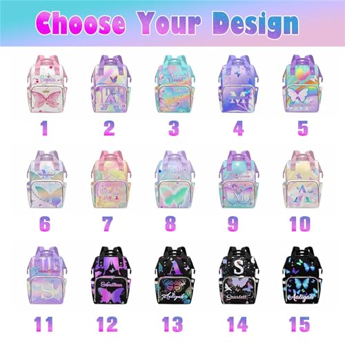 MyPupSocks Personalized Butterfly Diaper Bag for Mom Daughter Granddaughter - Mothers Day Gift Nappy Mommy Daypack Backpacks in Black - color: Style 9