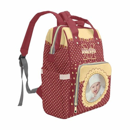 Newcos Custom Photo Diaper Backpack with Name for Mom Baby, Personalized Baby Diaper Bag Water Bottle, Customized Nursing Bags Tote Mommy Bag for Newborn Wife Women Travel Birthday Mother Day Red - color: Patten 16