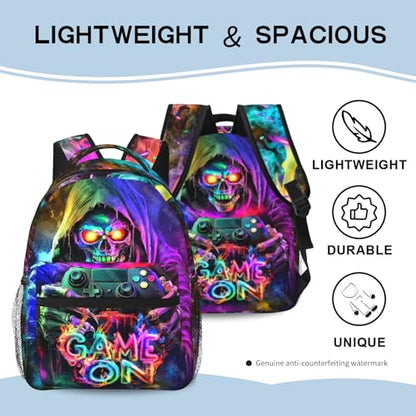 Gaming School Backpack for Boys Game Boys Backpack for Kids Children Teens Elementary Middle School Students Ages 6-18 Video Game Bookbag Travel Back Pack - color: Cool Game Skull