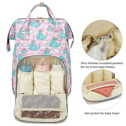 Whale Diaper Bag Backpack for Baby Girls, Mom Waterproof Large Nappy Bags for Women - color: Whale