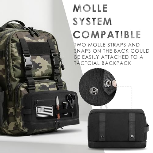 ETRONIK Tactical Toiletry Bag for Men, Travel Hygiene Bag with Double-layer, Hanging Toiletry Bag Water-Resistant Shaving Dopp Kit with EDC Molle Pouches, Bathroom Shower Makeup Bag Women, Black, L - size: L