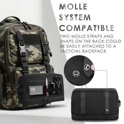 ETRONIK Tactical Toiletry Bag for Men, Travel Hygiene Bag with Double-layer, Hanging Toiletry Bag Water-Resistant Shaving Dopp Kit with EDC Molle Pouches, Bathroom Shower Makeup Bag Women, Black, L - size: L