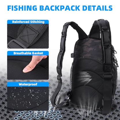 103PCS Fishing Tackle Bag, Fishing Gear for Men Adults, Camouflage Backpack with Rod Holder Tackle Box, Waterproof Sling Fishing Tackle Storage Bags & Wraps, for Fishing, Camping, Hiking