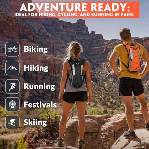 Sadnyy 2 Pcs Hydration Backpack Hiking Water Backpack for 2l Waterbag(Waterbag Not Included), Reflective Lightweight Cycling Daypack with Helmet Net Bag for Biking, Running, Skiing - color: Orange, Black