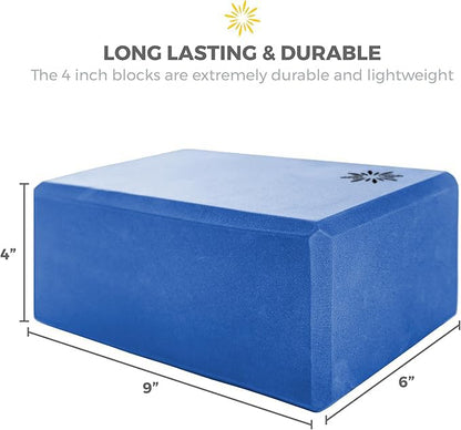 4" Yoga Block, 10 Pack Bulk EVA Foam Yoga Blocks, Firm and Supportive Yoga Brick, Balance Foam for Stretching, Pilates, and Workout, 4" x 6" x 9" - color: Blue