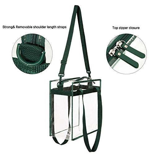 BAGAIL Clear Bags 12x6x12 Stadium Approved Clear Tote Bag with Zipper Closure Crossbody Shoulder Bag with Adjustable Strap - color: Green