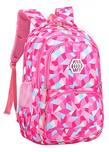 JiaYou Girl Geometric Printed Primary Junior High University School Bag Bookbag Backpack(2# Rose,19 L) - color: 2# Rose, size: 19 L