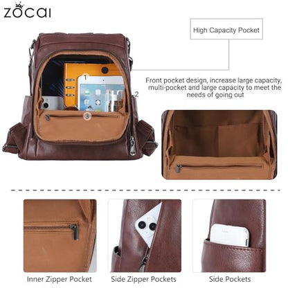 ZOCAI Backpack Purse for Women Medium Anti-Theft Backpacks Purses Design Leather Shoulder Bags with Removable Strap - color: Wine
