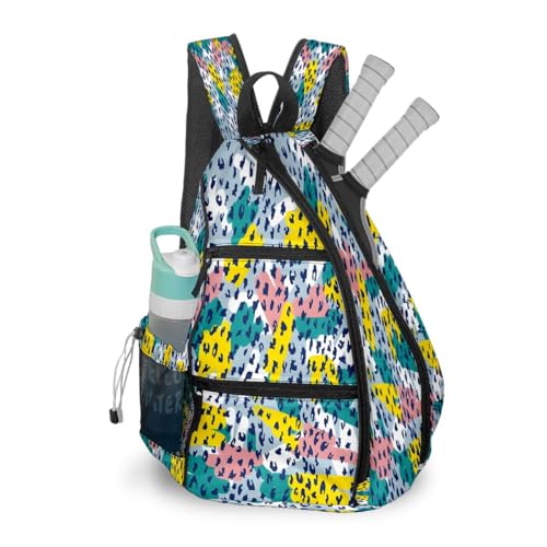 Pickleball Bag for Women & Men – Lightweight Sports Backpack with Paddle Compartments, Dual Carry Modes, Detachable Zippered Strap, Brown Leopard, Great Gift Option for Players - color: White Leopard