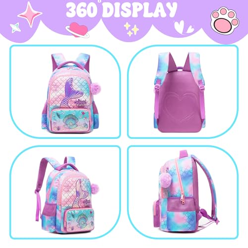 Meetbelify Kids School Backpacks for Girls Boys Backpack with Lunch Bag for Elmentary Students - color: 01 Mermaid