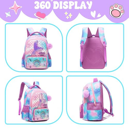 Meetbelify Kids School Backpacks for Girls Boys Backpack with Lunch Bag for Elmentary Students - color: 01 Mermaid
