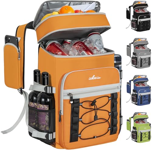 Cooler Backpack, 40 Cans Insulated Lunch Backpack Picnic Backpack for Men&Women, Durable Cooler Bag with 2 Leak Proof Compartments for Picnic, BBQ Camping, Lunch, Beach, Hiking, Orange - color: Orange