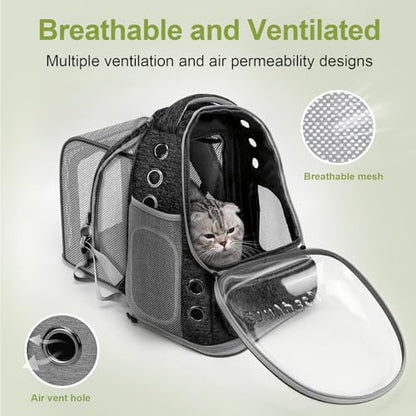 Cawypety Expandable Cat Backpack,Cat Bubble Backpack Carrier for Carrying Cats, Pets and Small Dogs,Airline-Approved,Designed for Travel, Hiking, Walking,Car （Black - color: Square Expandable- Black