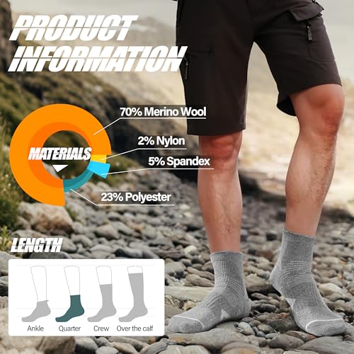 ANTSANG 6 Pairs Merino Wool Quarter Ankle Hiking Running Socks Compression Thermal Thick Cushion Socks for Women Men - color: Pink-purple Series, size: Large