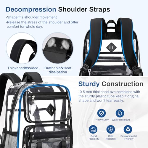Sisipoet Clear Backpack for School, PVC Clear Bookbag Heavy Duty Transparent Backpack for Stadium Events See Through Bag - color: 1pc-black