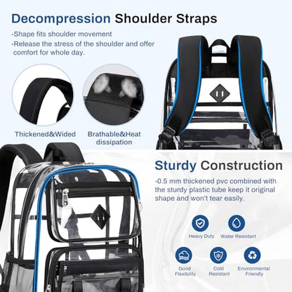Sisipoet Clear Backpack for School, PVC Clear Bookbag Heavy Duty Transparent Backpack for Stadium Events See Through Bag - color: 1pc-black