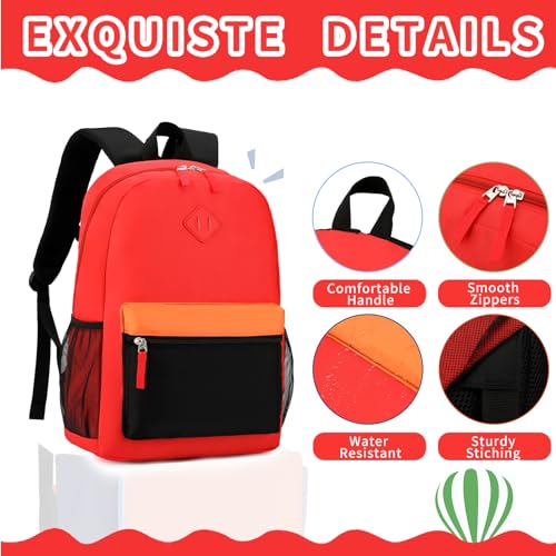 Backpack Set for Girls Boy Kids Backpack with Lunch Box for Elementary Primary Kindergarten School Bag (Red Black Set, Large) - color: Red Black
