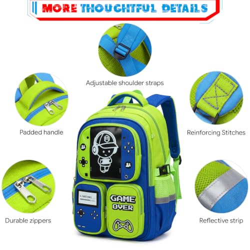 Boys Backpack, Luminous Gamer Backpack for Boys with Lunch Box,Pencil Case and Coin Puese,Kids Schoolbag Bookbag for Teen Boy Elementary Middle High School Travel - color: Green