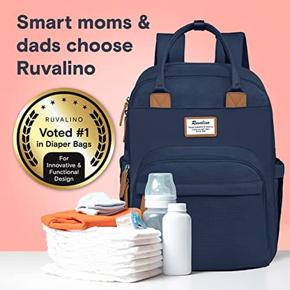 RUVALINO Diaper Bag Backpack-Multifunction Baby Travel Bag with Changing pad, Insulated Bottle Holders & Pacifier Case, Large Capacity, Waterproof, Peacock Blue - color: Peacock Blue