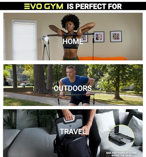 EVO Gym - Portable Home Gym Strength Training Equipment, At Home Gym | All in One Gym - Resistance Bands, Base Holds Gym Bar & Handles for Travel | Portable Gym & Home Exercise Equipment - style: Starter - 6 Bands (120 Pounds)