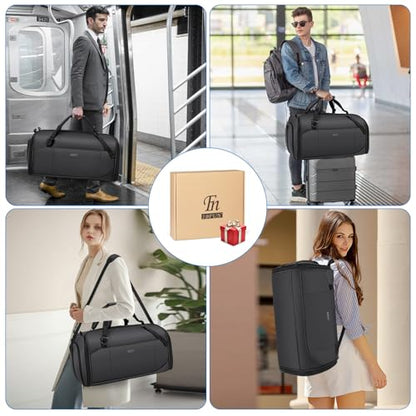 Convertible Garment Bags for Travel - Carry on Garment Duffle Bag with Backpack Straps for Men Women, 4 in 1 Large Travel Duffel Bags with Shoes Compartment Hanging Suit Dress Weekender Bag - color: A-Black