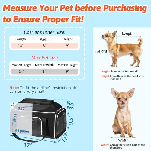 Petskd Top-Expandable Pet Carrier 17x11x9.5 Inches Alaska Airline Approved, Soft-Sided Carrier for Small Cats and Dogs with Locking Safety Zippers and Anti-Scratch Mesh(Black) - color: Black, size: 17.0"L x 11.0"W x 9.5"H