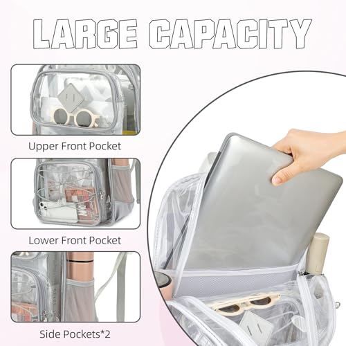 Clear Backpacks for Girls Women, Heavy Duty PVC Transparent Back Pack See Through Boys Kids Clear Bookbags for School Grey - color: Grey