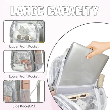 Clear Backpacks for Girls Women, Heavy Duty PVC Transparent Back Pack See Through Boys Kids Clear Bookbags for School Grey - color: Grey