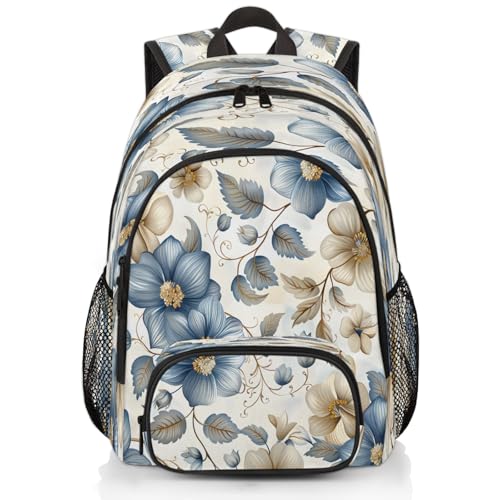 Boho Floral Laptop Backpack for Women Men, 18.3 Inch Travel Work Backpacks, Beige Blue Grey White Flower Waterproof Computer Casual Daypack Nurse Teacher Bags - color: Multicolor 5