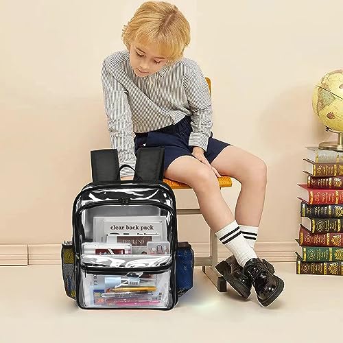 Clear Backpack,Clear Backpacks for School Heavy Duty See Through Bookbag Waterproof Backpack for Men Women - color: Clear Black