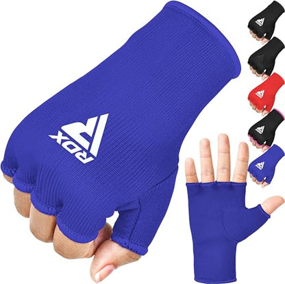 RDX Boxing Hand Wraps Inner Gloves Men Women, Half Finger Elasticated Bandages, Under Mitts Fist Protection, Muay Thai, Kickboxing, MMA, Martial Arts Speed Bag Punching Training - color: Blue White, size: Large