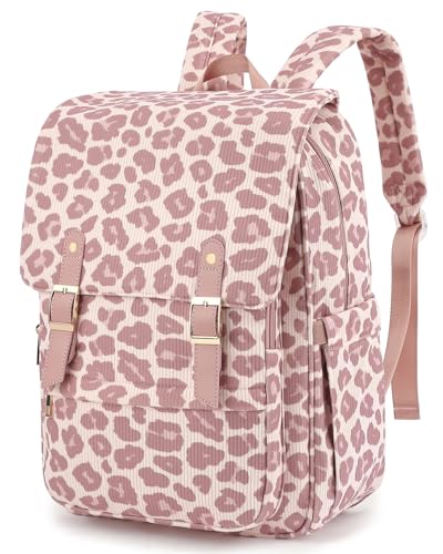 Corduroy Laptop Backpack for Women, Fits 15.6 Inch Computer Bag, College High School Bookbag Travel Daypack Purse, Work Business Bags - Corduroy Leopard - color: Corduroy Leopard