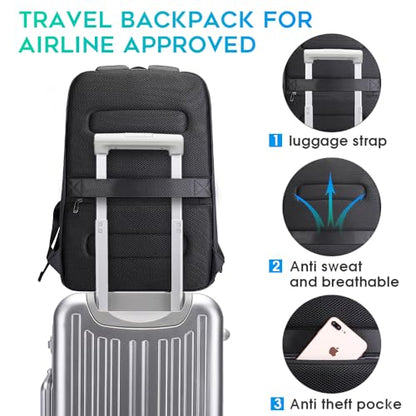 BANGE Business Smart Backpack Waterproof fit 15.6 Inch Laptop Backpack with USB Charging Port,Travel Durable Backpack (Light Blue(three Pocket), Medium) - color: Light Blue