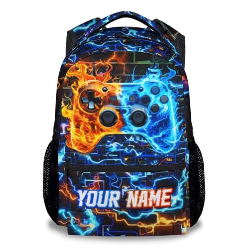 Personalized Cool Gaming Backpack for Boys - 17 Inch Kids Toddlers Bookbag, Large Capacity Lightweight Schoolbag for Preschool Kindergarten Elementary - color: Blue