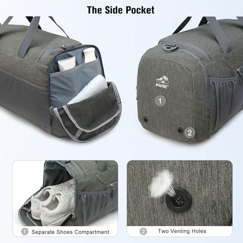 G4Free 45L/60L 3-Way Duffle Backpack Gym Bag with Wet Pocket & Shoes Compartment Sports Travel Weekender Overnight Duffel Bag - color: Grey, size: 45l