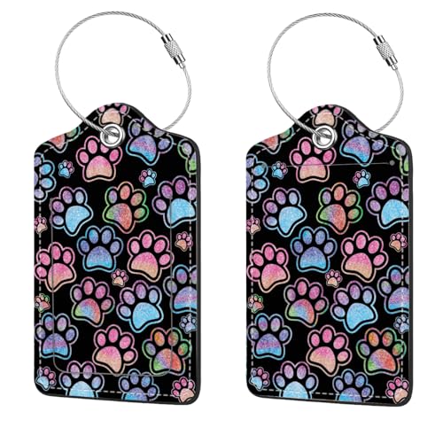 2 Pcs Luggage Tags for Suitcase, Cute Unique PU Leather Travel Bag Tag with Privacy Cover ID Label Address Card and Durable Metal Ring Suitable for Men Women Children Backpack, Dog Paw Print - color: Dog Paw Print