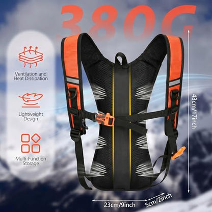 Sadnyy 2 Pcs Hydration Backpack Hiking Water Backpack for 2l Waterbag(Waterbag Not Included), Reflective Lightweight Cycling Daypack with Helmet Net Bag for Biking, Running, Skiing - color: Orange, Black