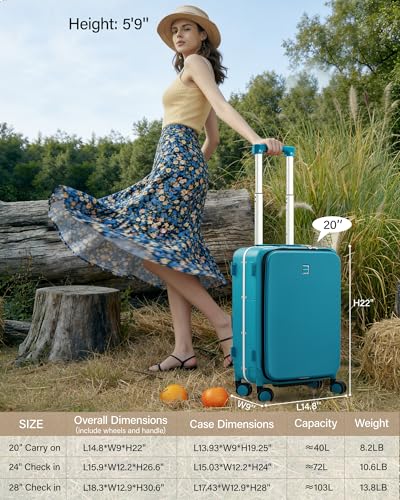 Hanke 20 Inch Top Opening Carry On Luggage with Cup Holder, Hard Shell Suitcase with Spinner Wheels, USB Ports, TSA Lock Aluminum Frame, Dry Wet Separation & Removable Divider, Caribbean Blue - color: Caribbean Blue, size: 20 Inch Pro