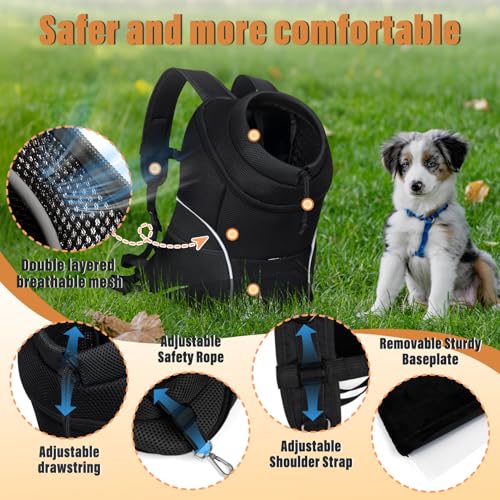 YUDODO 4-8lbs Dog Front Carrier Backpack, Adjustable Breathable Pet Carrier for Small Dogs, Ventilated Puppy Back Pack with Safety Belt, Lightweight Doggy Backpack for Hiking Outdoor (Jet Black, M) - color: Jet Black