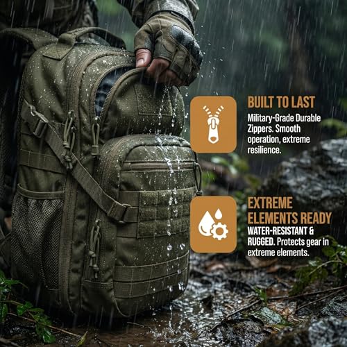 Tactical Hiking Backpack with 180° Open Design, Molle Webbing, Padded Laptop Compartment, Lightweight for Outdoor Adventures (green) - color: Green