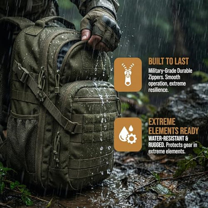 Tactical Hiking Backpack with 180° Open Design, Molle Webbing, Padded Laptop Compartment, Lightweight for Outdoor Adventures (green) - color: Green