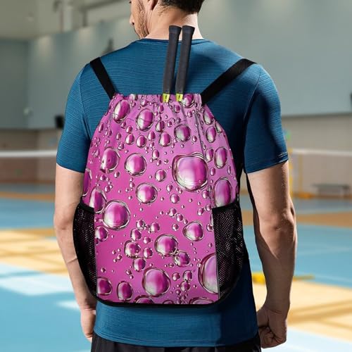 Drawstring Gym Backpack with Shoe Compartment And Wet Pocket, 28L Lightweight Waterproof Peach Water Droplets Sports Backpack for Workout Swim Beach Travel String Bag for Men Women