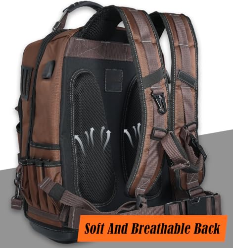 WELKINLAND 70Pockets HVAC Tool Backpack With Tool Roll, 4-Piece Electrical Backpack With Tools Roll Bags, Hard Bottom Electrician Back Pack, Tools Back Pack For Men Heavy Duty