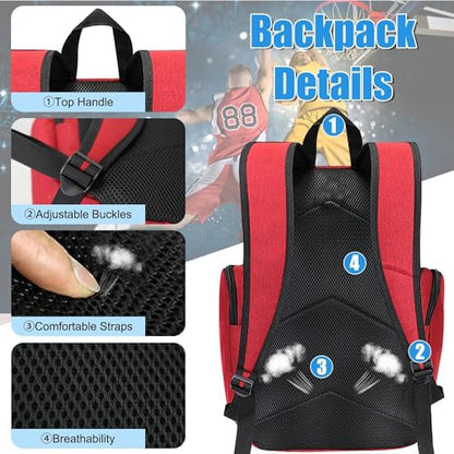 WOLT Basketball Backpack, Basketball Bag for Men with Shoes Compartment, Sports Backpack for Baseball, Soccer, Football - color: DarkRed