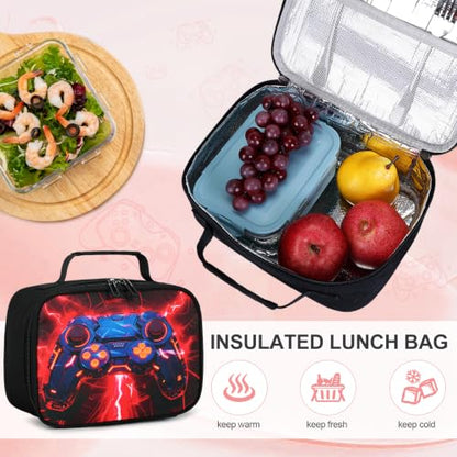Scothen 3PCS Boys Backpack Set, Cool Backpack for Boys with Lunch Bag & Pencil Case, Kids School Bag Teen Boy Bookbag for Kindergarten Elementary Middle School with USB Charging Port - color: Red Lightning