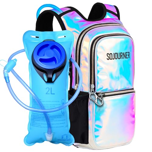 Sojourner Hydration Pack, Hydration Backpack - Water Backpack with 2l Hydration Bladder, Festival Essential - Rave Hydration Pack Hydropack Hydro for Hiking, Running, Biking, Festival Gear - color: Holographic - Blue
